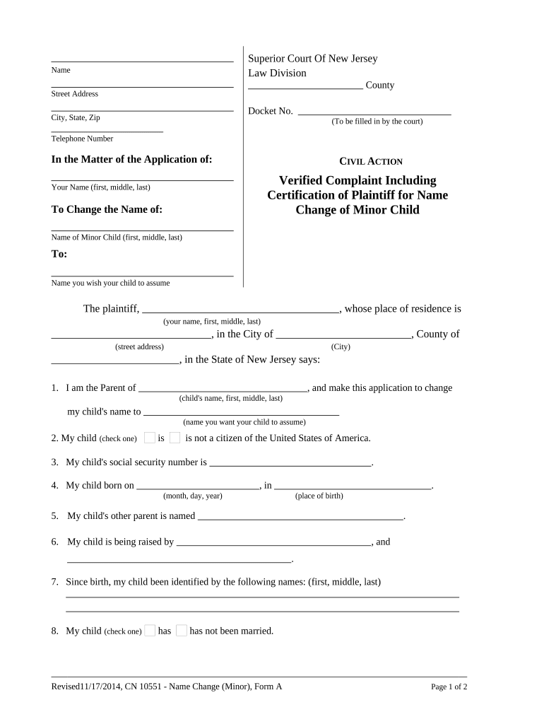 New Jersey Minor  Form