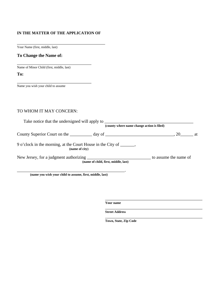 Nj Minor Name Change  Form