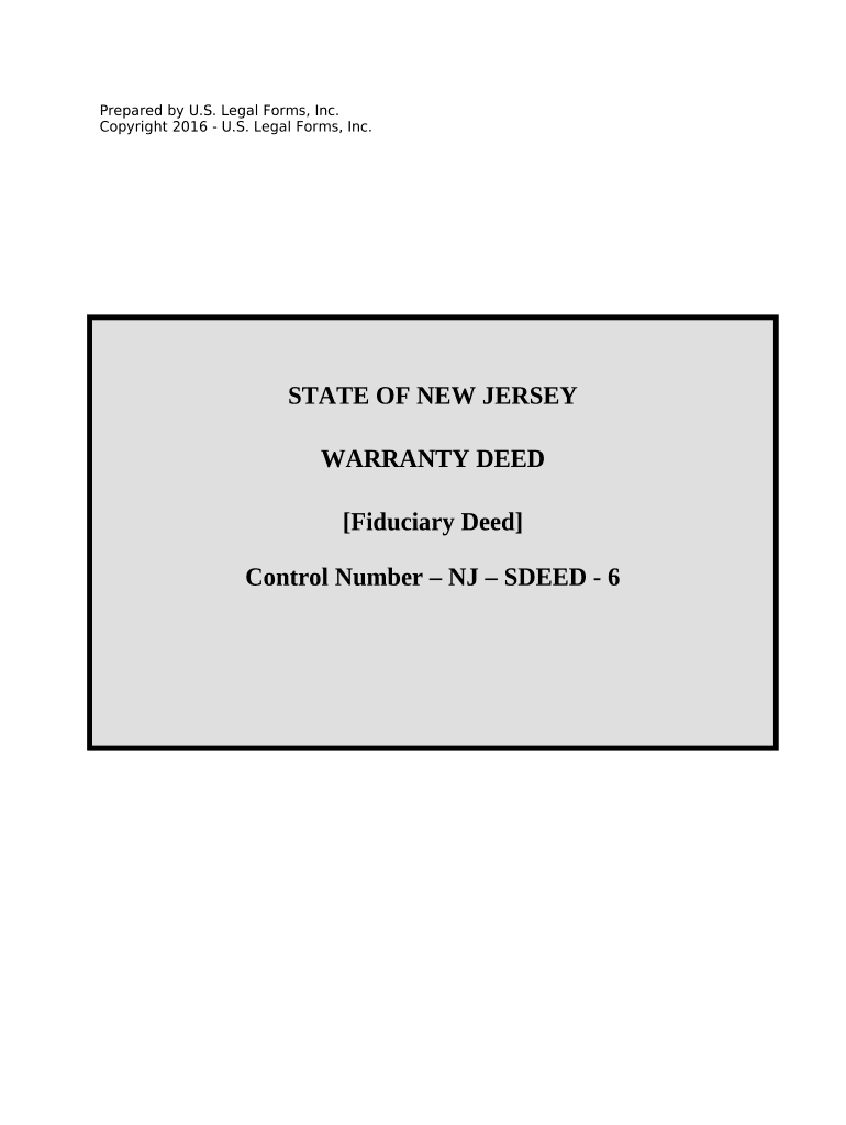 Fiduciary Deed for Use by Executors, Trustees, Trustors, Administrators and Other Fiduciaries New Jersey  Form