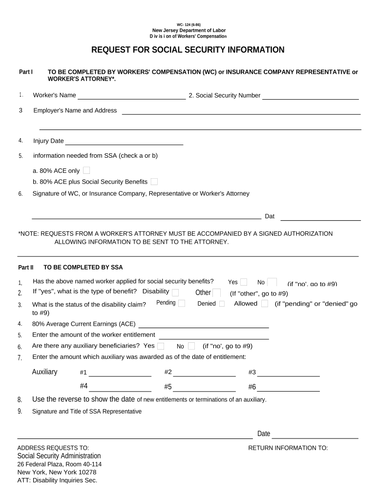 New Jersey Social Security  Form