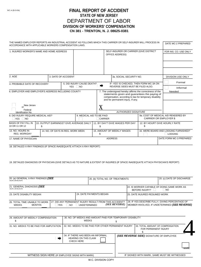 New Jersey Workers Compensation  Form