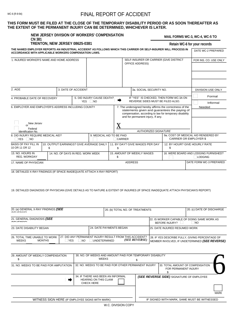 New Jersey Compensation  Form