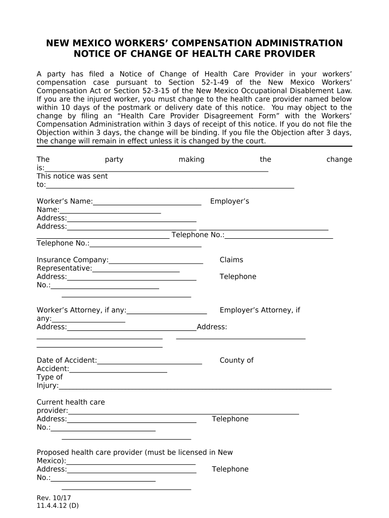 Notice of Change of Health Care Provider under Automatic Right of Second Selection New Mexico  Form