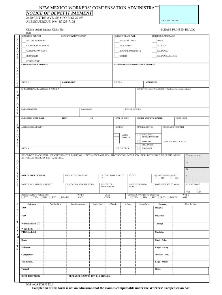 Notice of Benefit Payment New Mexico  Form