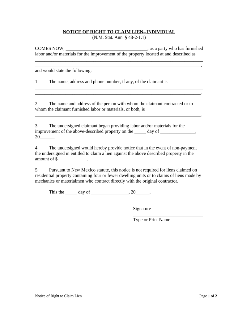 New Mexico Notice Claim  Form