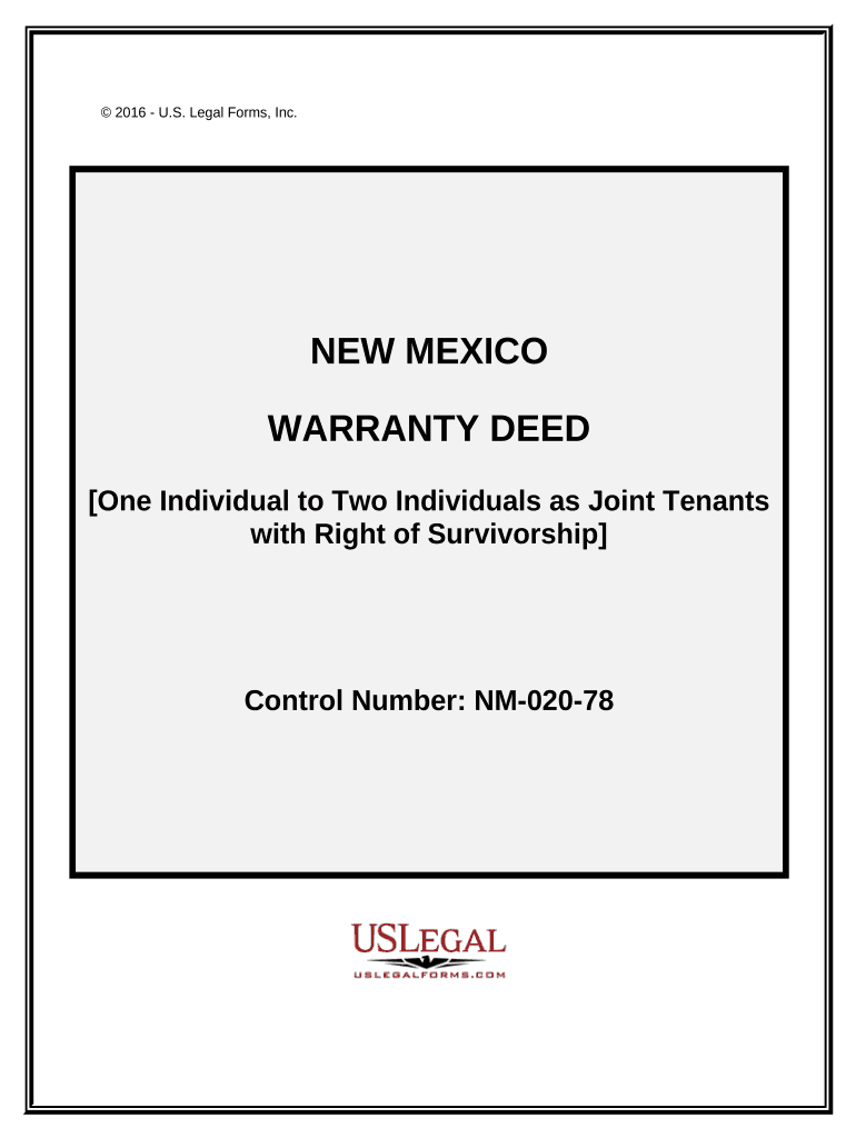 Warranty Deed Individual to Two Individuals as Joint Tenants with the Right of Survivorship New Mexico  Form