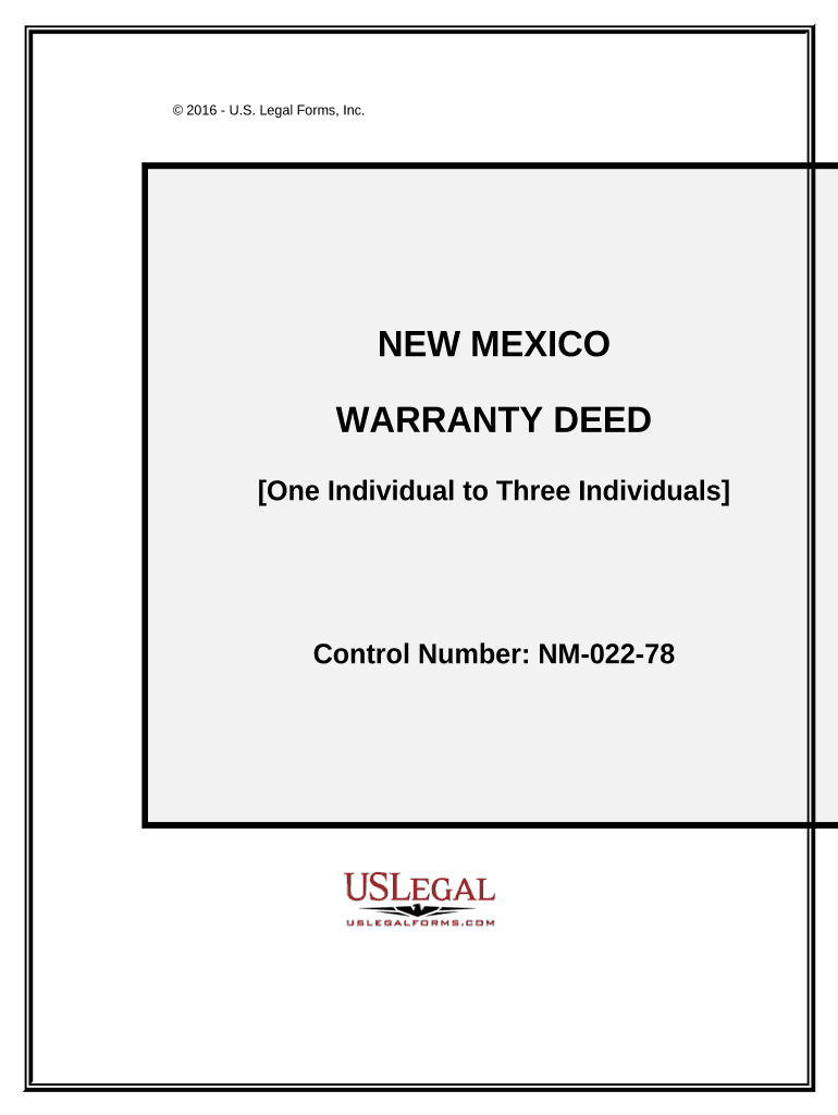 Warranty Deed One Individual to Three Individuals New Mexico  Form