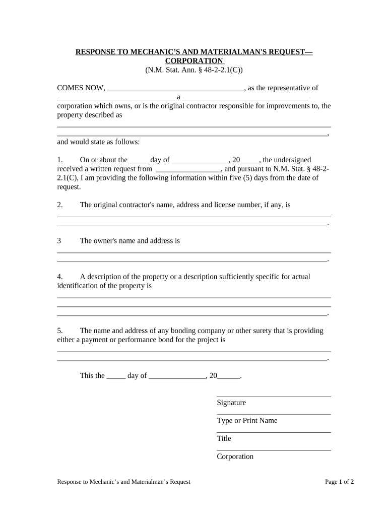 New Mexico Corporation  Form