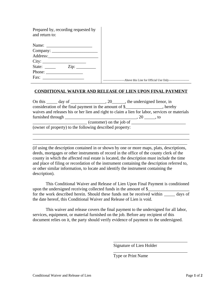 Conditional Lien Waiver  Form