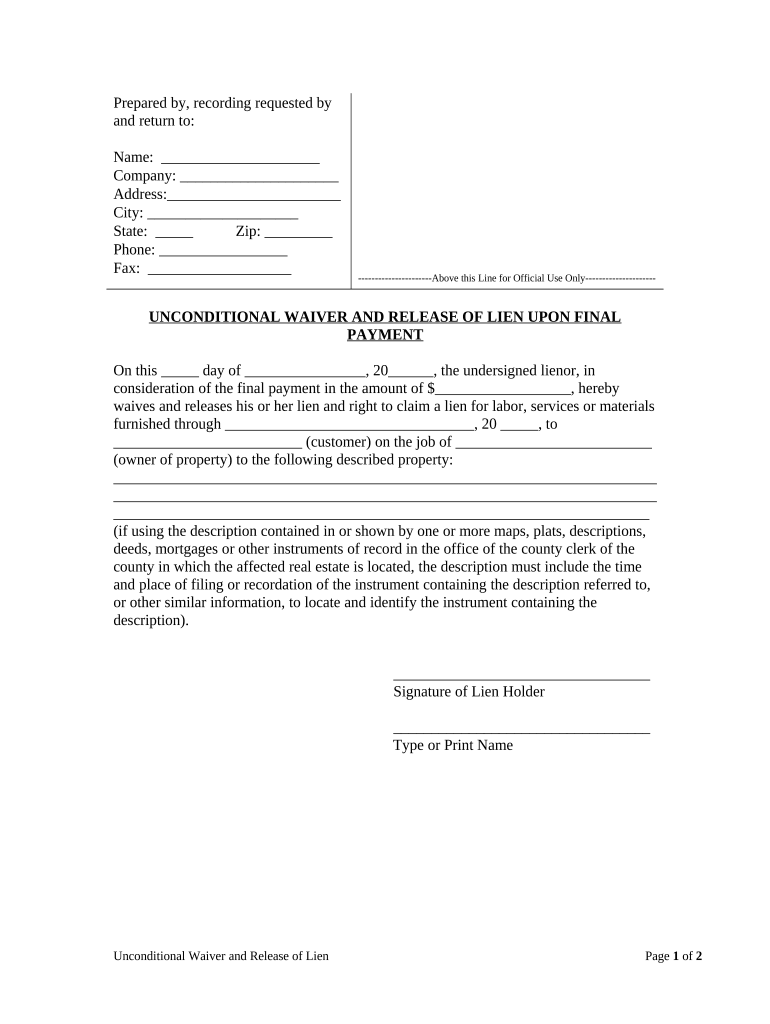 Unconditional Lien Final Payment  Form