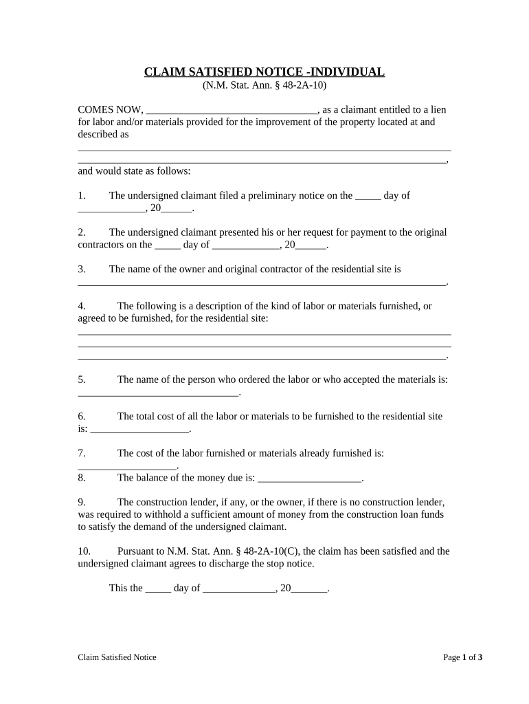 New Mexico Claim  Form