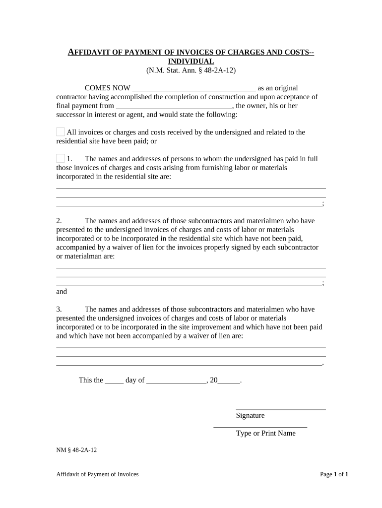 New Mexico Affidavit  Form