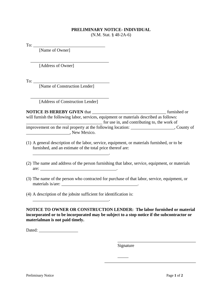 New Mexico Notice  Form