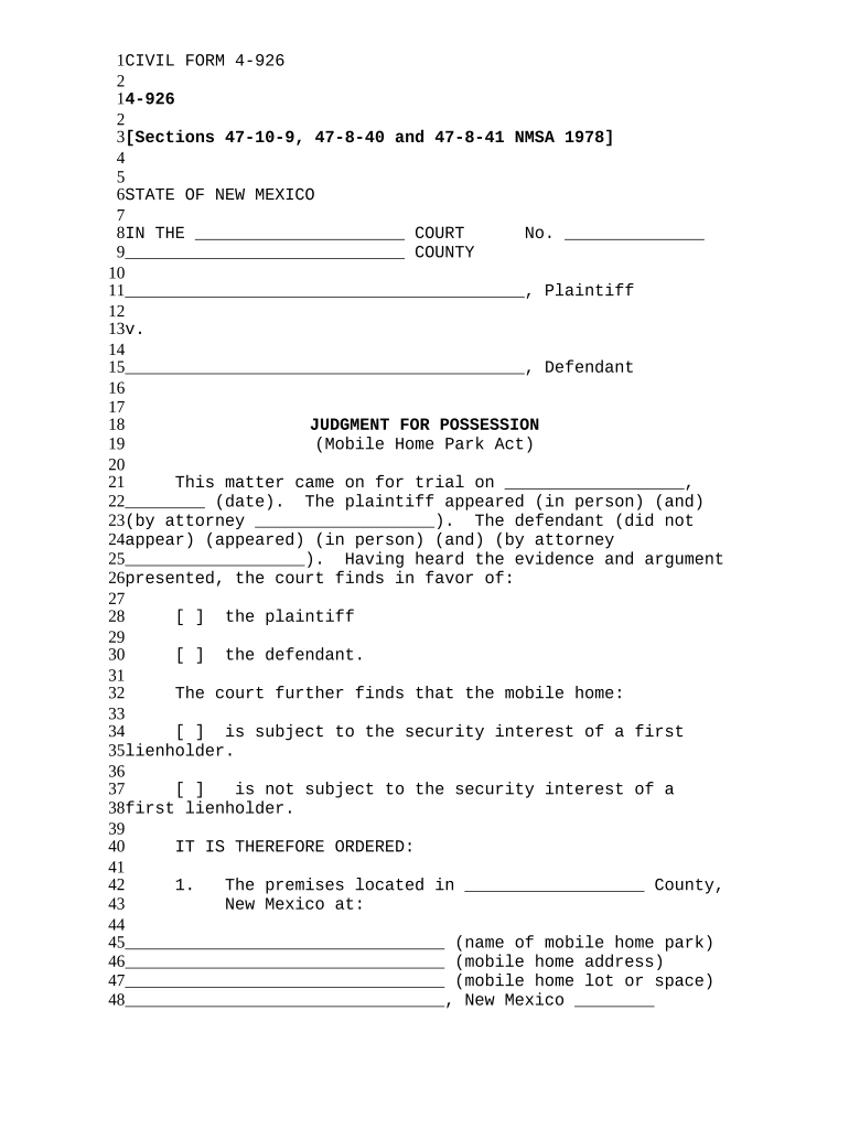 Home Park Act New Mexico  Form