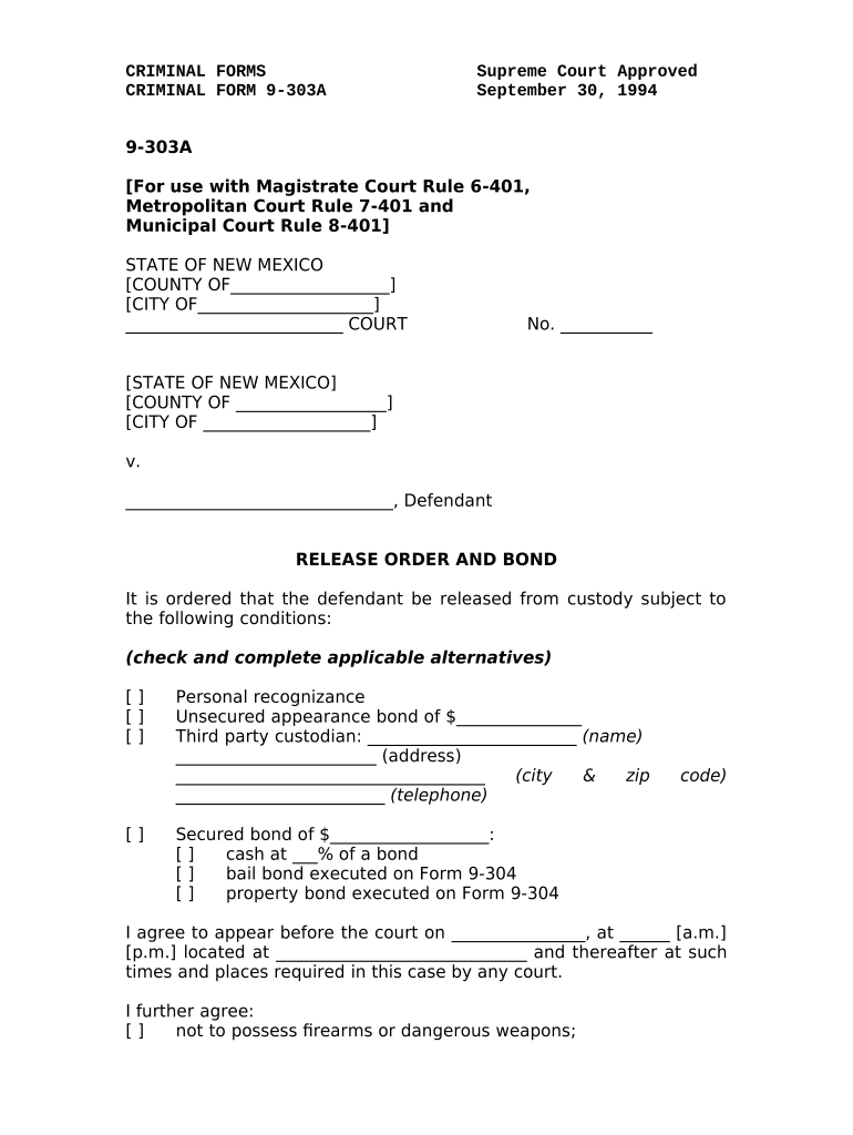 Release Bond Form