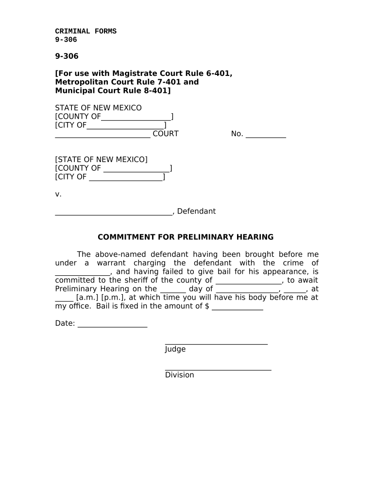 Preliminary Hearing  Form