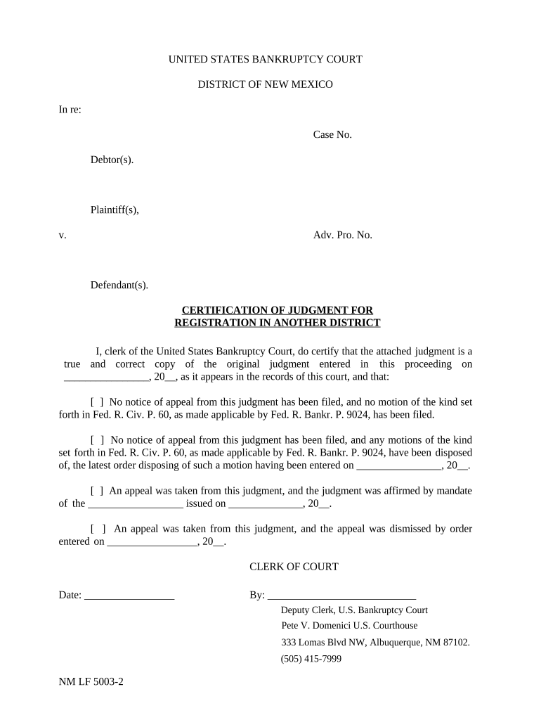 New Mexico Judgment  Form