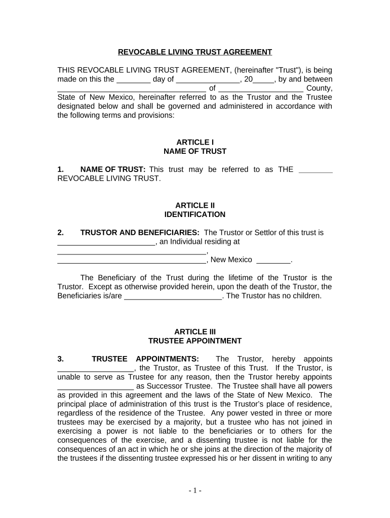 New Mexico Living Trust  Form