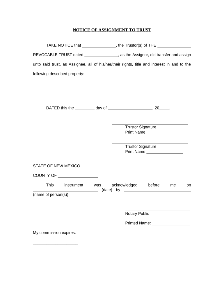 Notice of Assignment to Living Trust New Mexico  Form