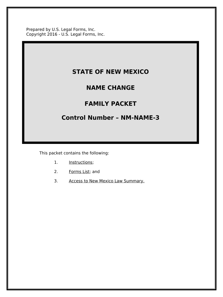 Name Change Instructions and Forms Package for a Family New Mexico