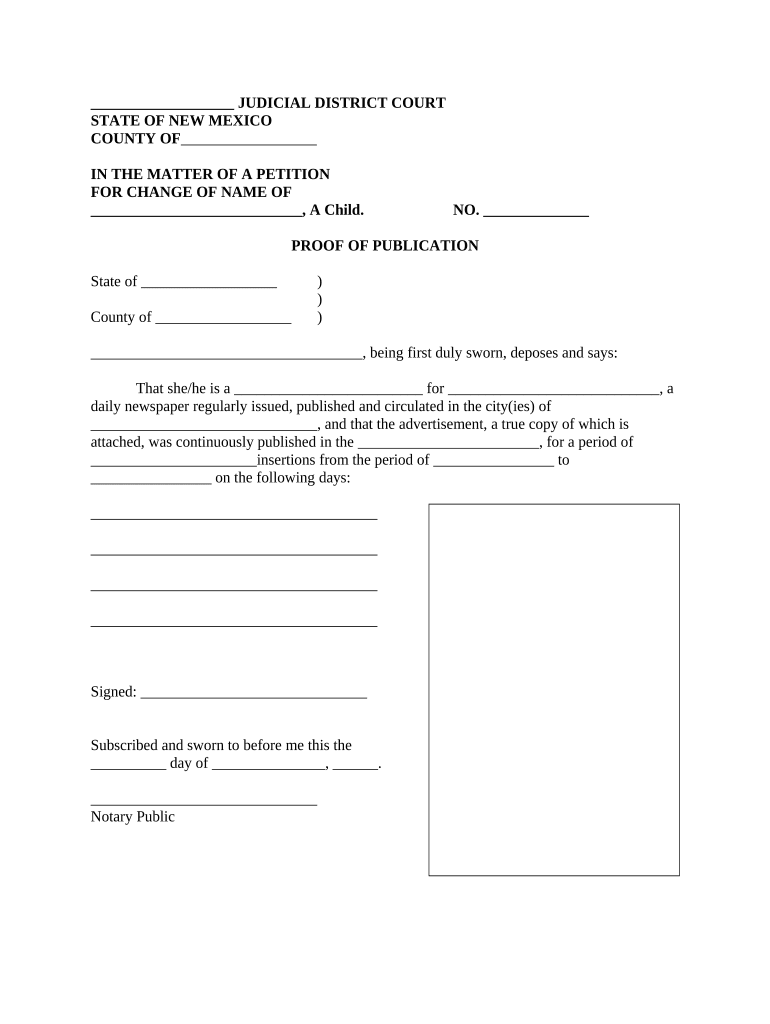 Proof of Publication for Name Change New Mexico  Form