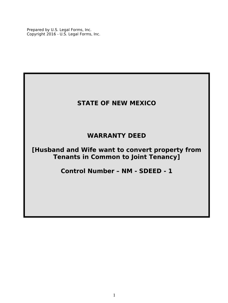 Warranty Deed for Husband and Wife Converting Property from Tenants in Common to Joint Tenancy New Mexico  Form