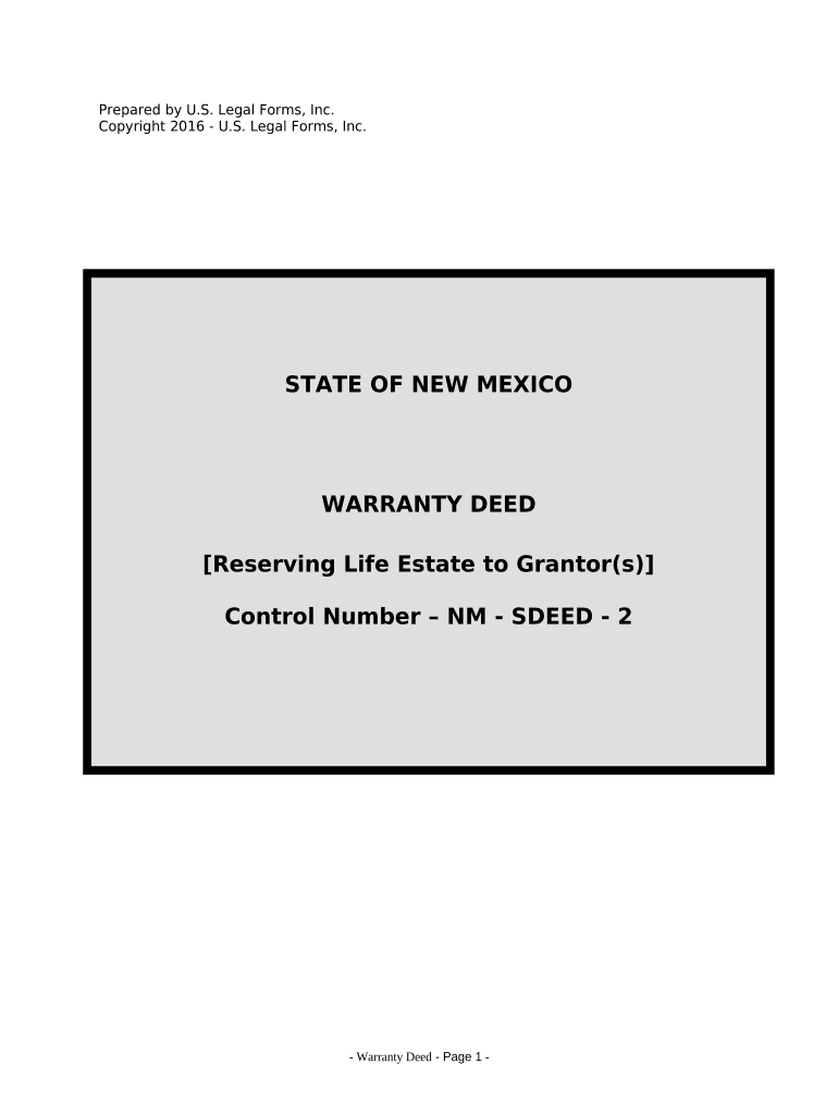 Warranty Deed for Parents to Child with Reservation of Life Estate New Mexico  Form