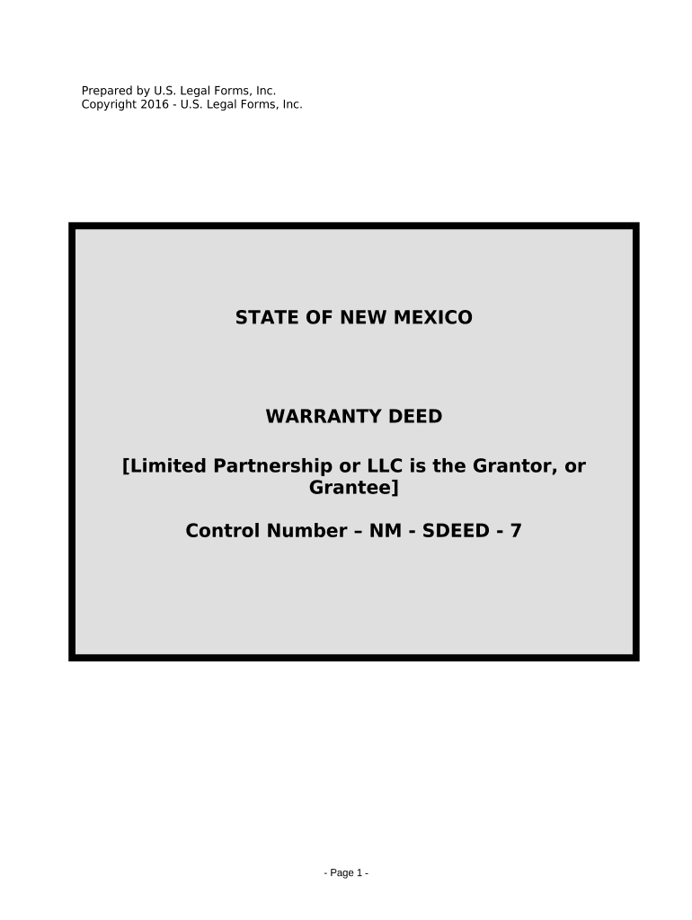 Warranty Deed from Limited Partnership or LLC is the Grantor, or Grantee New Mexico  Form