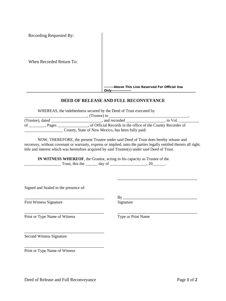 Fill and Sign the Deed Full Reconveyance Form