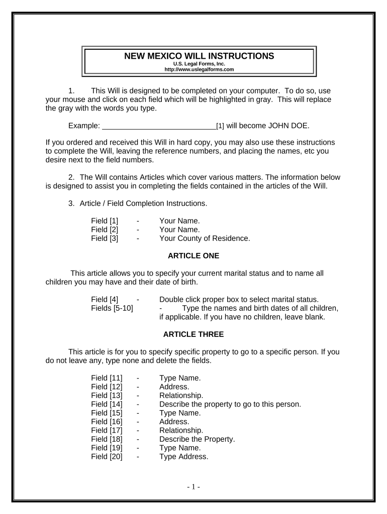 Last Will and Testament for Other Persons New Mexico  Form