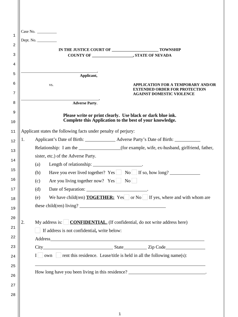 Nevada Temporary Order  Form