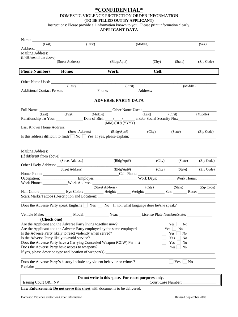 Nv Domestic Violence  Form