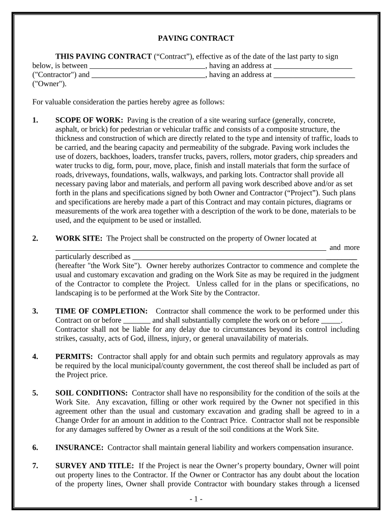 Paving Contract for Contractor Nevada  Form