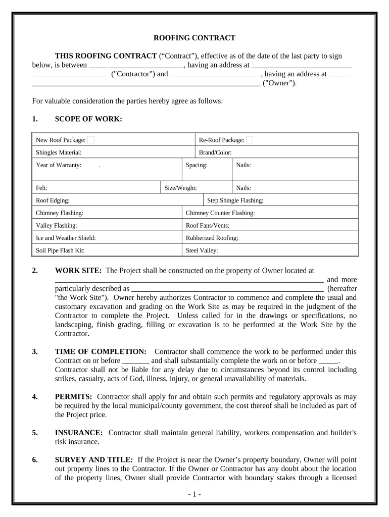 Roofing Contract for Contractor Nevada  Form