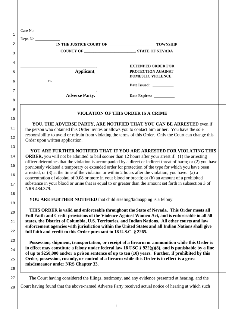 Extended Order for Protection Against Domestic Violence Nevada  Form