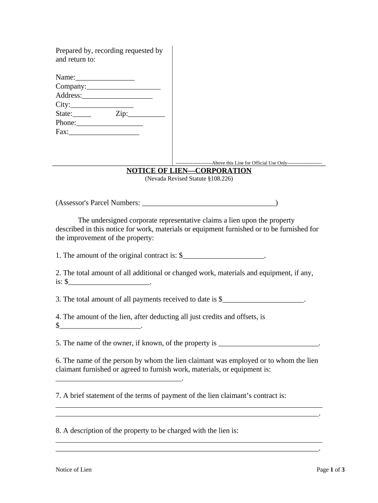 Nevada Lien Form