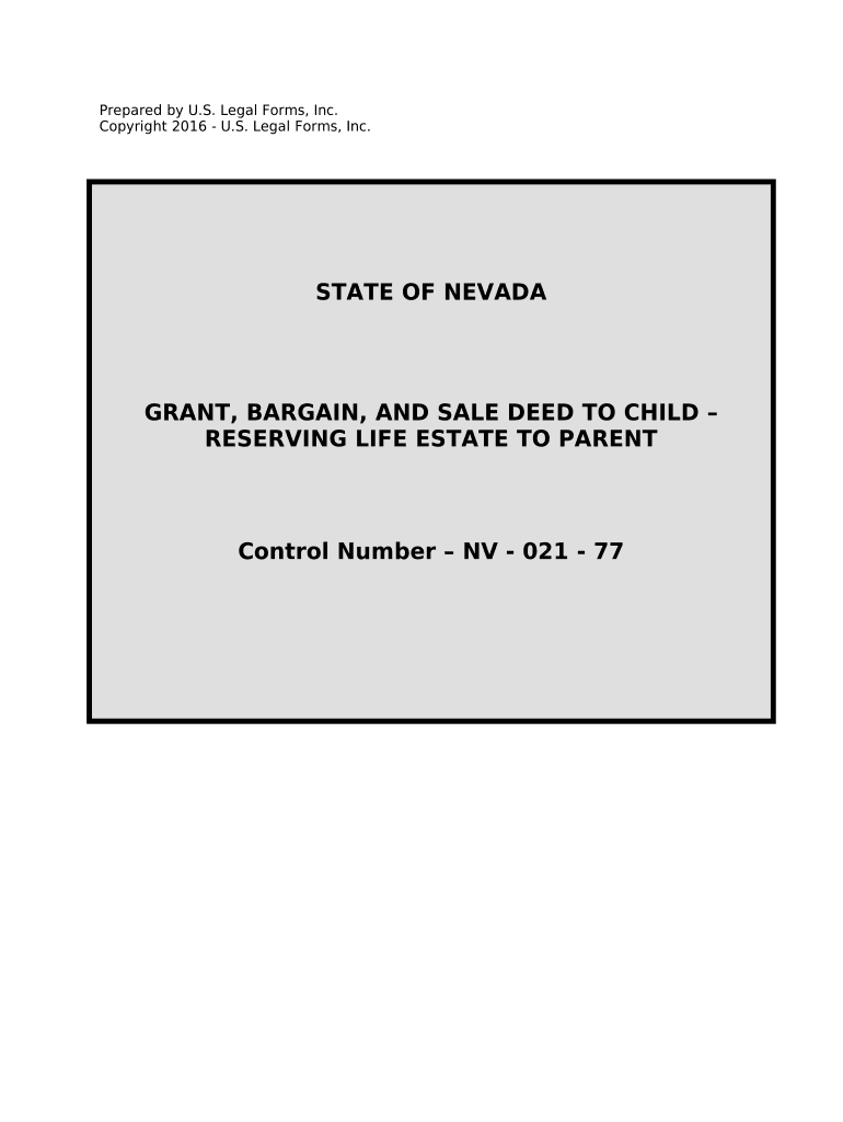 Warranty Deed to Child Reserving a Life Estate in the Parents Nevada  Form