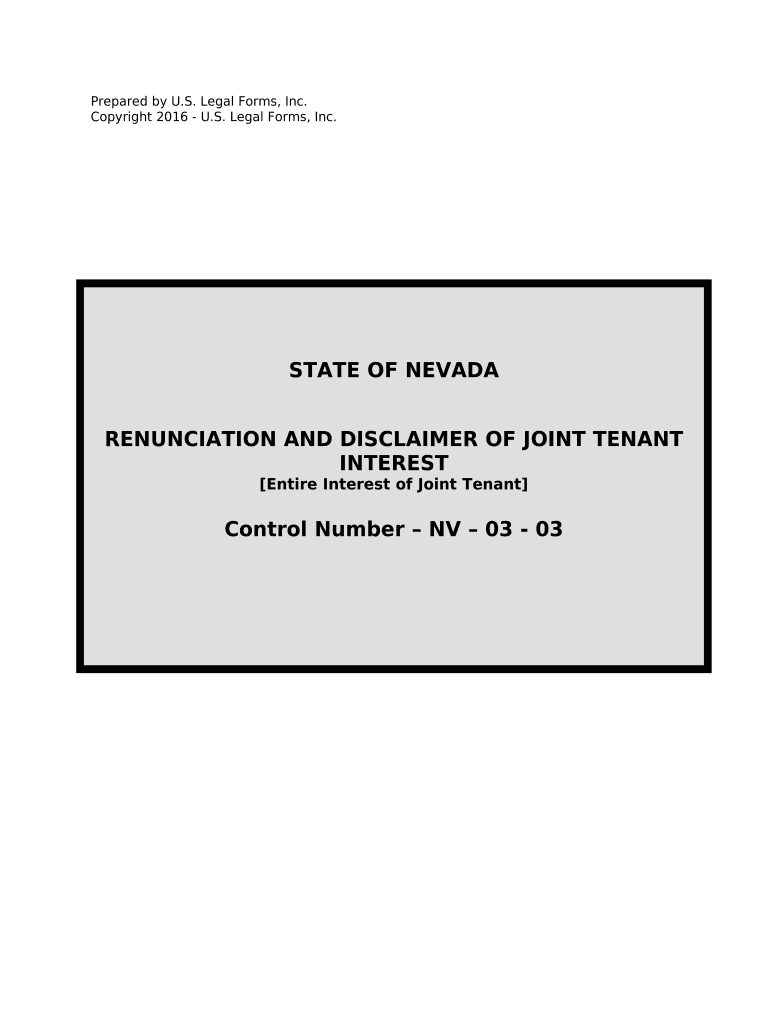 Renunciation and Disclaimer of Joint Tenant or Tenancy Interest Nevada  Form