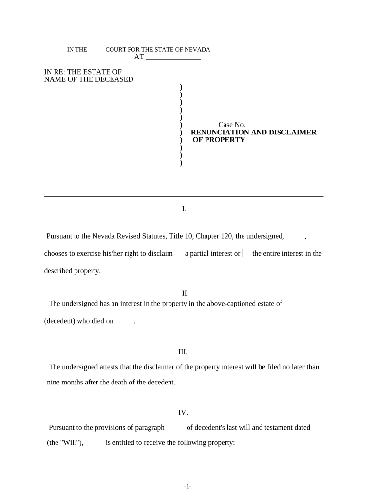 Nevada Property  Form