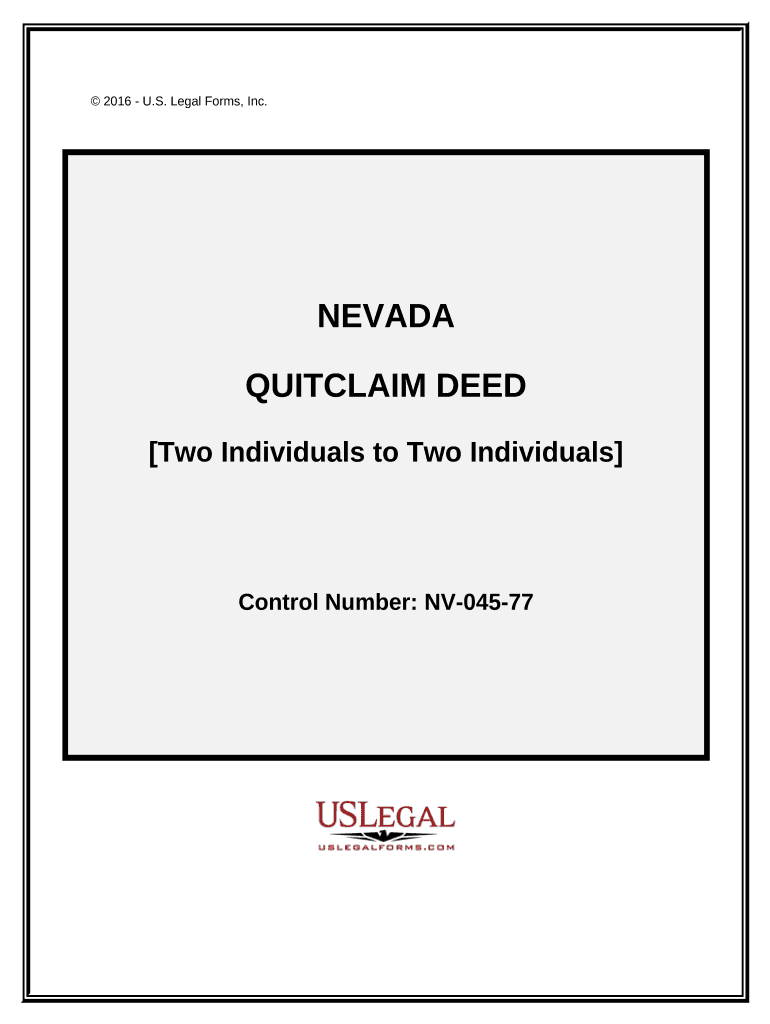 Quitclaim Deed Two Individuals to Two Individuals Nevada  Form