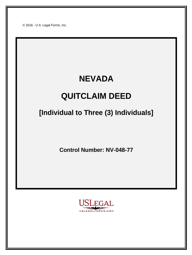 Quitclaim Deed from an Individual to Three Individuals Nevada  Form