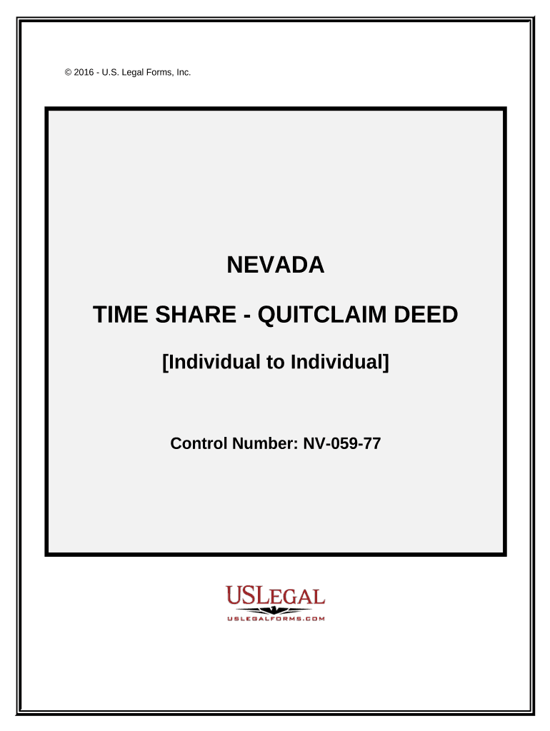 Quitclaim Deed for Timeshare Property from Individuals to Individual Nevada  Form