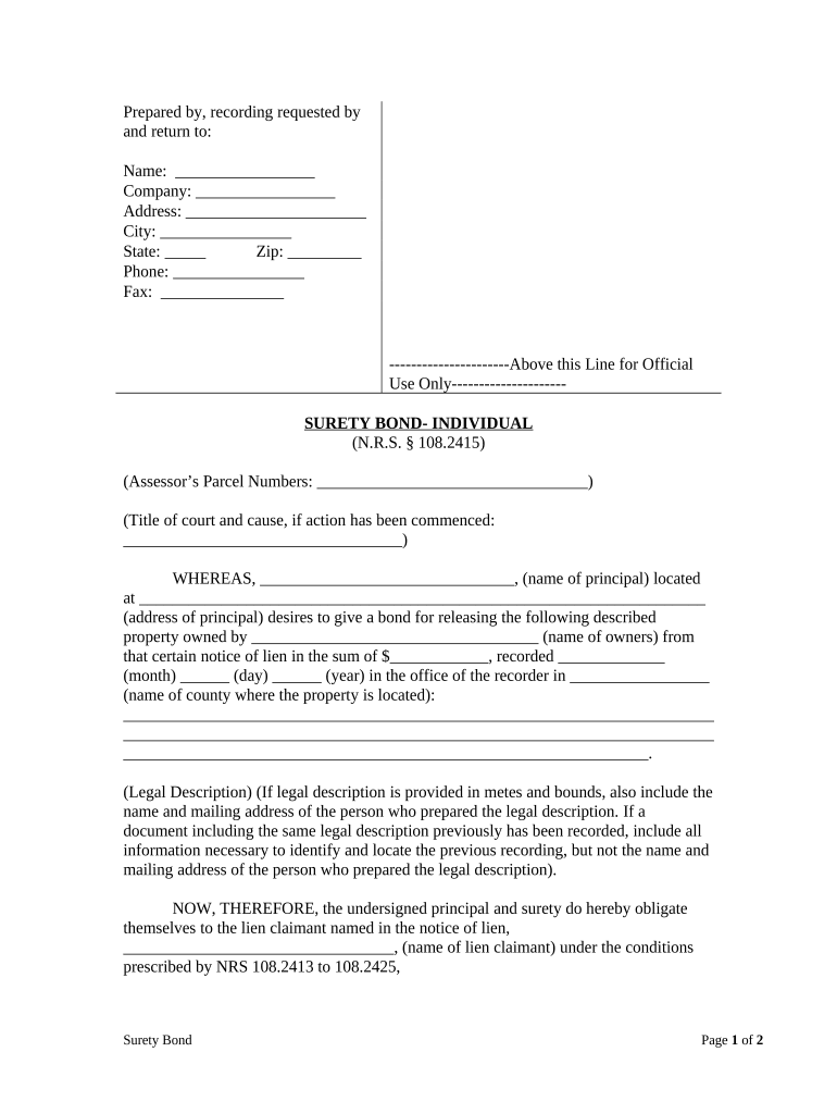 Nv Surety Bond  Form