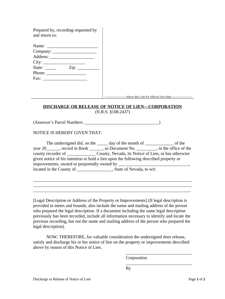 Nevada Lien  Form