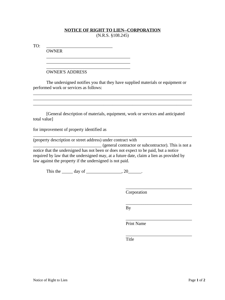 Nevada Right Lien  Form