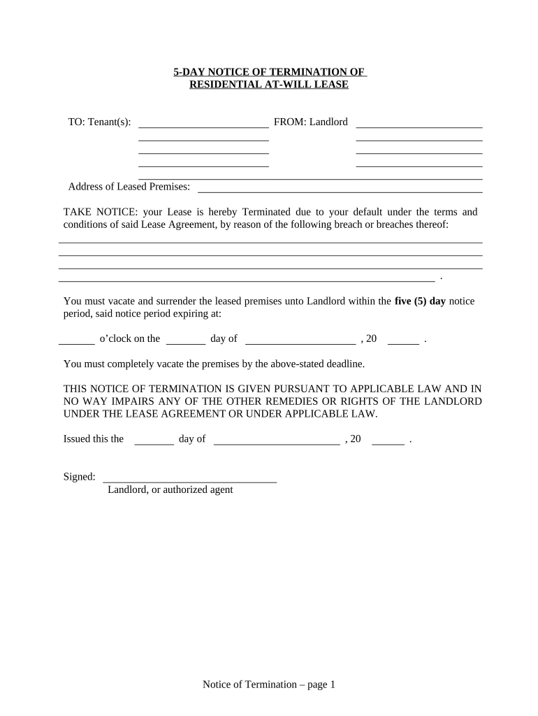 Terminate Tenant  Form