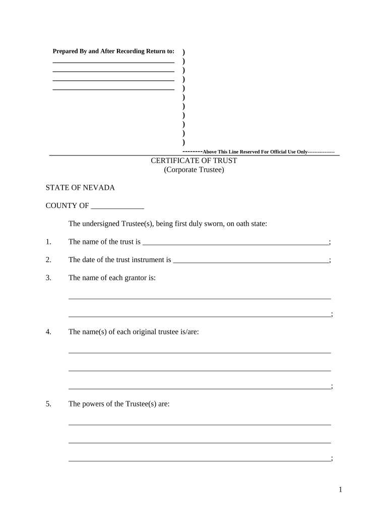 Nevada Certificate Trust  Form