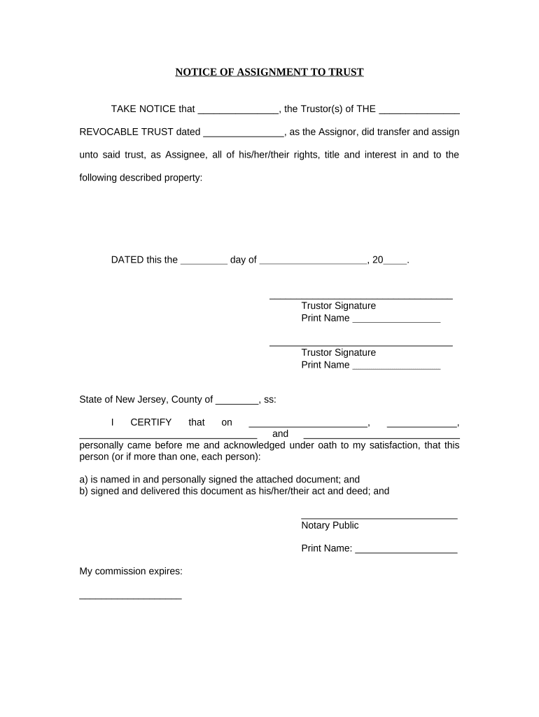Notice of Assignment to Living Trust Nevada  Form