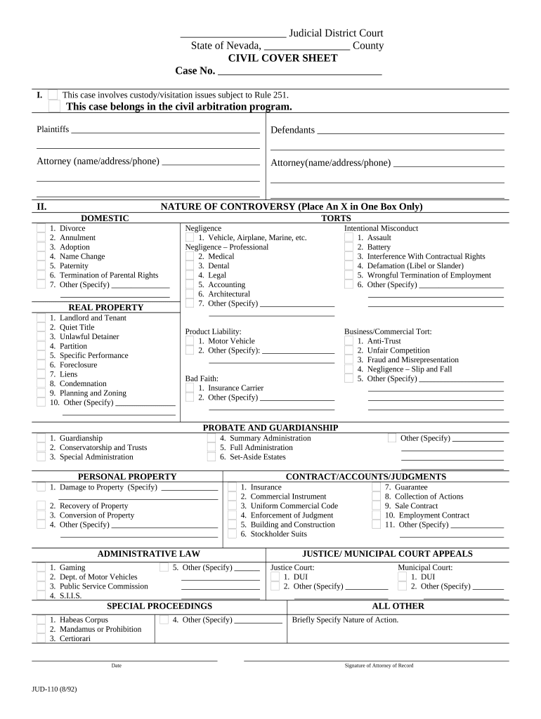Nevada Civil File  Form