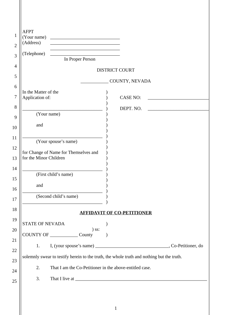 Affidavit Name Change  Form